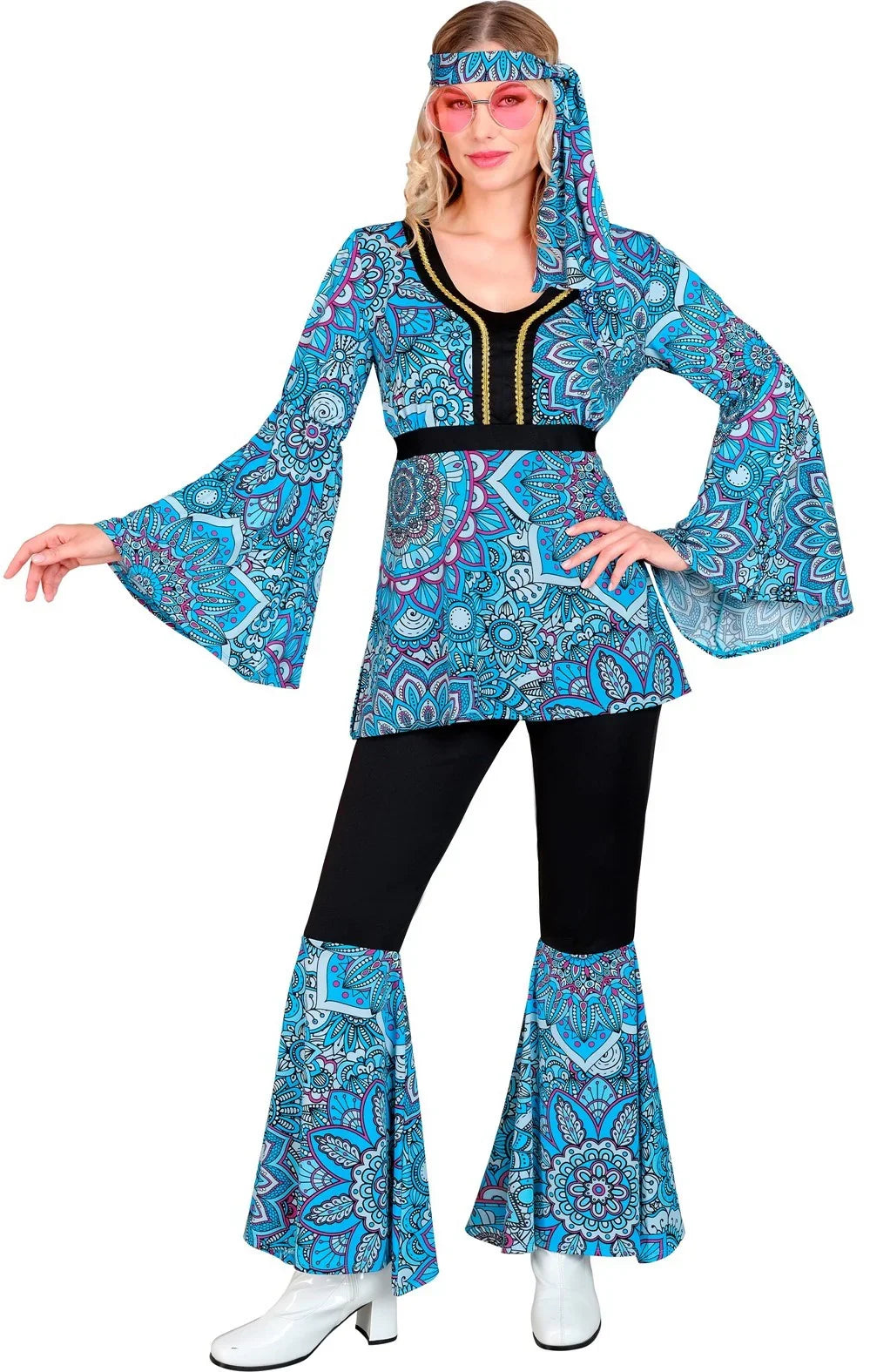 Disfraz Hippie Años 60 con Estampado Mandala Azul para Mujer Hippies Widmann